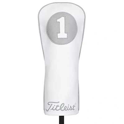 Image of Titleist Frost Out Leather Driver Headcover, White/Grey