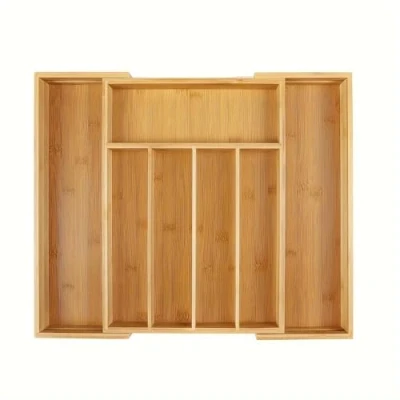 Image of GMMH Cutlery Tray Kitchen Organiser Drawer Insert Natural Wood (37 x 39 5 cm)