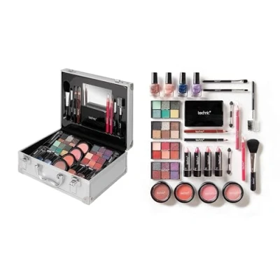 Image of Technic 28 Pcs Professional Carry &amp; Storage Train Case Including Beauty Makeup Cosmetics Tools