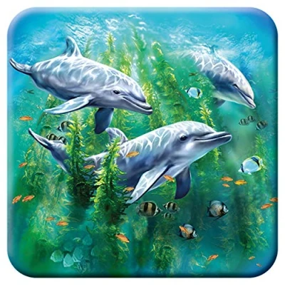 Image of 3D LiveLife Cork Coaster Dolphin Kelp Bed from Deluxebase. Lenticular Ocean Coaster. Non slip drinks mat with original artwork licensed renowned artist, Tami Alba