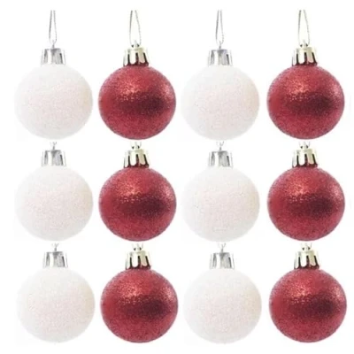 Image of UKDeals Direct® Red COLLECTION CHRISTMAS DROPLET Baubles TREE DECORATIONS GLITTER MATT ICICLES (Pack of 12 &amp; White)