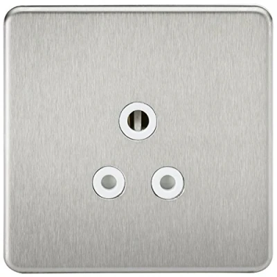 Image of KnightsBridge 1G 5A Screwless Brushed Chrome Round Pin 230V Unswitched Electrical Wall Socket White Insert
