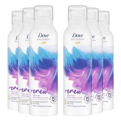Image of Dove Bath Therapy Renew Shower and Shave Mousse with Wild Violet Pink Hibiscus Scent Vegan, Cruelty Free Creamy Texture Body Wash Make Your Skin Soft Re energised 200ml, 6 Pack