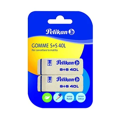 Image of Pelikan Erasers S+S 40, White, Pack of 2, for Charcoal and Graphite, Latex Phthalates Free, Made in Germany