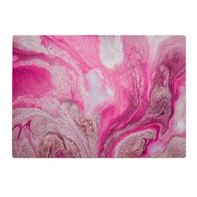 Image of Pink Glitter White Marble Kitchen Worktop Protector Saver Glass Chopping Board