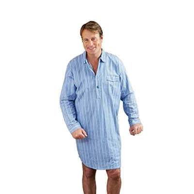 Image of Champion Mens Brushed Cotton Striped Nightshirt Sleepwear Nightwear (Blue) 4XL