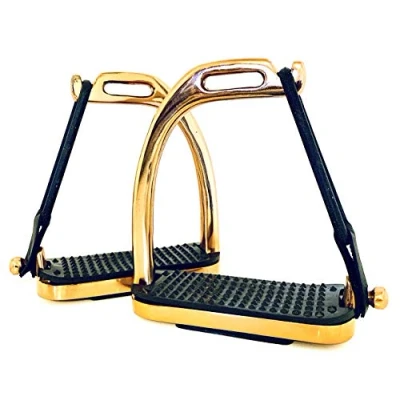 Image of ExtremE PEACOCK ROSE GOLD Gloss Fillis Safety STIRRUPS Horse Riding S/Steel With Black Treads 4&quot; 4.75&quot; (Rose Gold, 4.75 Inches)
