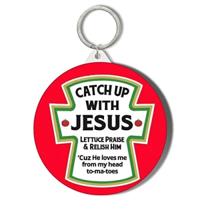 Image of Gift Insanity CATCH UP JESUS KETCHUP LABEL 45mm Keyring