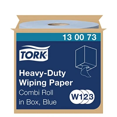 Image of Tork 130073 Heavy Duty Wiping Paper / 2 Ply Absorbent Roll Suitable for W1, W2 and W3 System Blue 1 x 170m Ø 25.6cm
