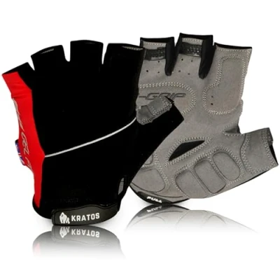 Image of Kratos Fingerless Cycling Gloves for Men and Women, Shock Absorbing Gel Padded Mountain Bike to Prevent Hand Numbness Anti Slip &amp; Breathable MTB (Red/Black, Medium)