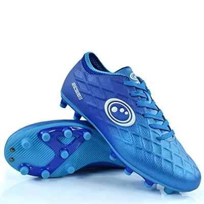 Image of Optimum Ignisio Lace Up Football Boots Flat Moulded Stud Outsole, Easy Fastening Astro Trainers PU Leather, Flexible &amp; Comfortable Fit Artic Blue, 10