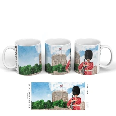 Image of Global Designs London Windsor Castle Kings Guard Illustration Souvenir Ceramic Mug