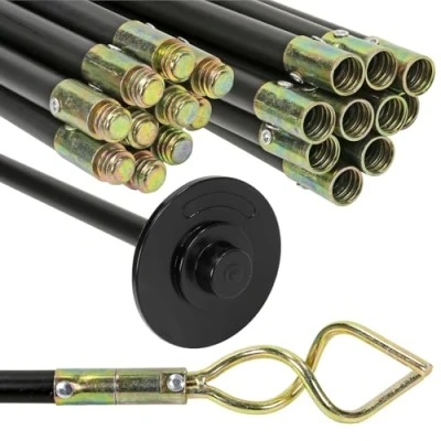 Image of Taylor &amp; Brown Drain Rods Set, Drainage for Outside Flexible, 12 Pcs / 9.2M Unblocker with Heavy Duty Rubber Plunger Double Worm Screw, Cleaning