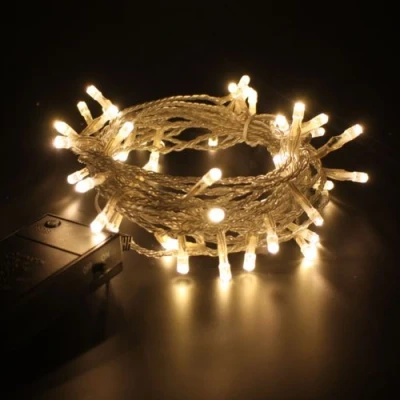 Image of Christmas Direct Indoor Battery Operated Fairy Lights Warm White Clear Cable 10m 100 bulbs Static