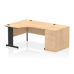 Image of Impulse 1400 LH Crescent Desk Maple Top Black Cable Managed 800 DH Ped