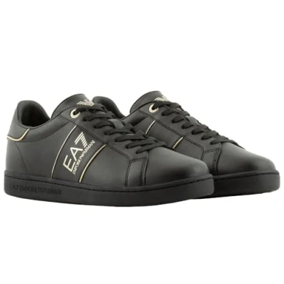 Image of EA7 Emporio Armani Classic Unisex Trainers, Size: 9, Triple black/gold Leather