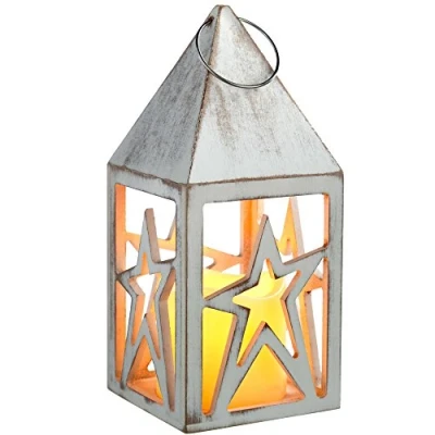 Image of WeRChristmas Pre Lit Star Lantern Christmas Decoration, Wood, 21.5 cm Antique White