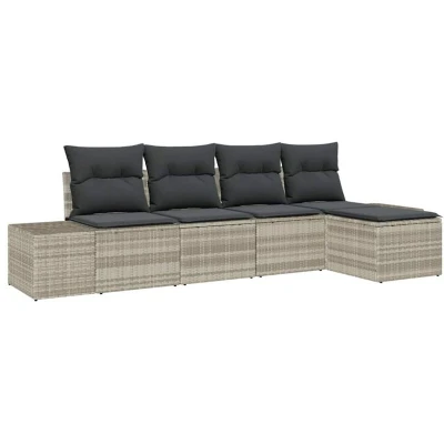 Image of vidaXL 5 Piece Garden Sofa Set with Cushions Light Grey Poly Rattan