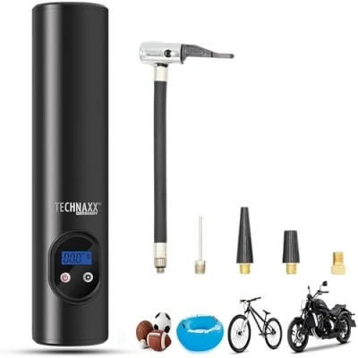 Image of Technaxx 4906 Battery Compressor for Car, Bike, Motorcycle, Balls Mini Electric Air Pump with 6000 Li Ion Integrated Work Light 6 LEDs Portable TX 157