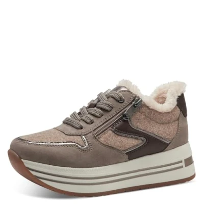 Image of MARCO TOZZI Women&#039;s Laced Trainers 2 23730 43 Sneaker, Taupe, 7.5 UK
