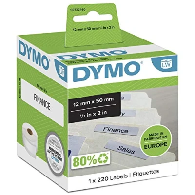 Image of DYMO Authentic LabelWriter Suspension File Labels 12mm x 50mm Roll of 220 Easy Peel Self Adhesive for Label Makers