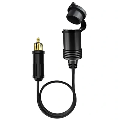 Image of Hoembpn Male DIN Plug Cigarette Lighter Adapter Socket 30cm Waterproof, 12V/24V Powerlet to Standard Female Extension Cable for Motorcycles