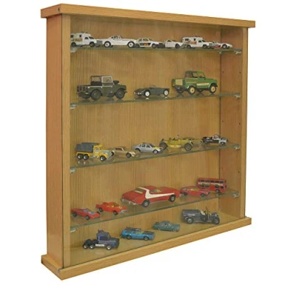 Image of WATSONS COLLECTORS Wall Display Cabinet With Four Glass Shelves Oak