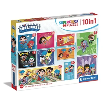 Image of Clementoni 20272 Supercolor Puzzle 10 In 1 Dc Comics (3x18, 4x30, 2x48 and 1x60 Pieces) Jigsaw For Kids Age 4