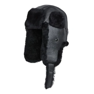 Image of Unisex B3 Russian Ushanka RAF Aviator Shearling Sheepskin Leather Trapper Flying Hat Black
