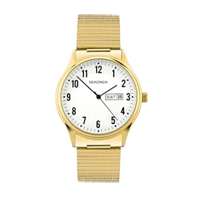 Image of Sekonda Easy Reader Ladies 36mm Quartz Watch in White with Analogue Day/Date Display, and Gold Stainless Steel Strap 30124