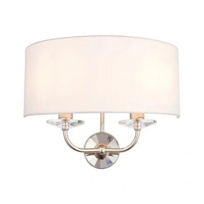 Image of Nixon 2 Light Indoor Candle Wall Nickel Plate, White Faux Silk, E14
