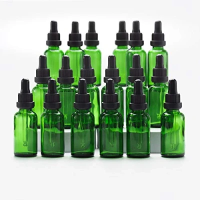 Image of YIZHAO Green Glass Dropper Bottles 30ml, with Pipette Dropper, for Essential oil, Aromatherapy, Laboratory, Massage, Makeup, Mixing, Travel 18Pcs