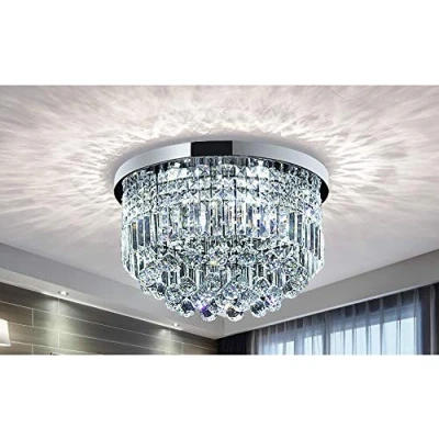 Image of BESTIER Modern Clear Crystal Raindrop Chandelier Lighting Flush Mount LED Ceiling Light Fixture Lamp for Dining Room Bathroom Bedroom Livingroom E14 Bulbs Required H25cm X D50cm