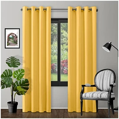 Image of Eyelet Top Blackout Curtains Large Door Thermal Insulated Panels For Bedroom/Living Room, Ochre, 66X90 Inch