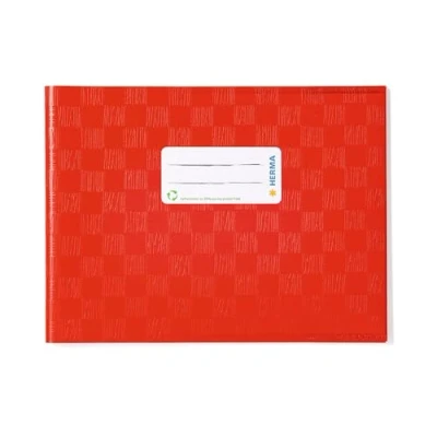 Image of HERMA Exercise Book cover A5 landscape, with inscription label, made of wipeable and sturdy plastic, slip on jackets for school, red