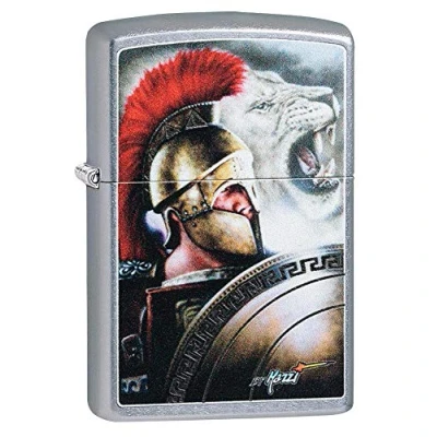 Image of Zippo Unisex Adult Roman Soldier with Lion Pocket Classic Lighter, Street Chrome Mazzi Lion, One Size