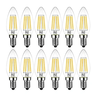 Image of WELSUN 12v E14 LED Candle Filament Light Bulb C35 Edison 4W Glass Vintage Bulbs 40W Halogen Replacement Warm White 2700K (10 Pack)