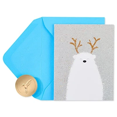 Image of Papyrus Boxed Christmas Cards with Envelopes, Holiday Cheer, Glitter Free Polar Bear (20 Count)