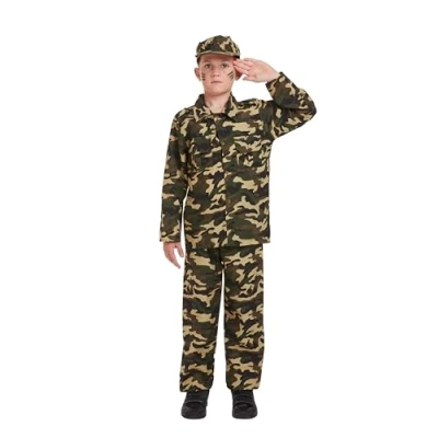 Image of HENBRANDT Children’s Army Boy Soldier Fancy Dress Costume Military Camouflage Uniform Jungle War Size Small Ages 4 6 Halloween for Boys Outfit Kids