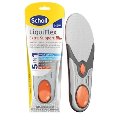 Image of Scholl LiquiFlex Extra Support Insoles for Women, 5 in 1 Supportive with Memory Foam, Arch Support, GelActiv, and Odour Control Work Boots Shoes UK Size 3.5 7.5, Pair