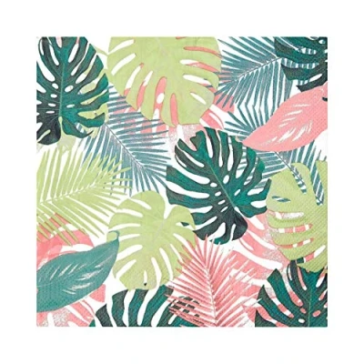 Image of Talking Tables 20 Pastel Tropical Palm Leaf Paper Napkins Disposable Serviettes, Tableware for Indoor or Outdoor Dining, Birthday, Summer, BBQ, Picnic, Safari, Hawaiian, Decoupage,33cm x 33cm