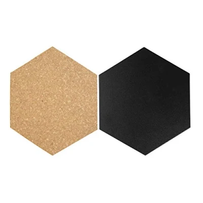 Image of Securit Hexagon Shaped Wall Mounted Cork Board &amp; Chalk Set, 3 x Board, 4 Blackboard with Marker Pens Great for Home, School or Office