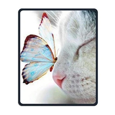 Image of Mouse Pad Butterfly And Cat Customized Rectangle Non Slip Rubber Keyboard Mousemat Gaming
