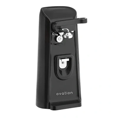Image of Ovation 3 in 1 Electric 80W Can Opener, Bottle Opener Tin and Knife Sharpener, Multi Function, Cord Storage, Hands Free Operation, Easy Clean, Sleek Black &amp; Chrome Design