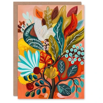 Image of Artery8 Greeting Card Colourful Floral Botanical Bouquet Painting Blank For Him Or Her Art Birthday