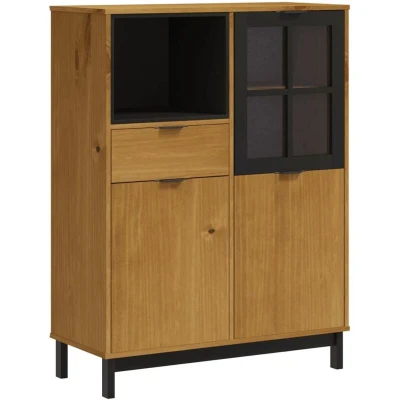 Image of vidaXL Highboard with Glass Door FLAM 92x40x122.5 cm Solid Wood Pine