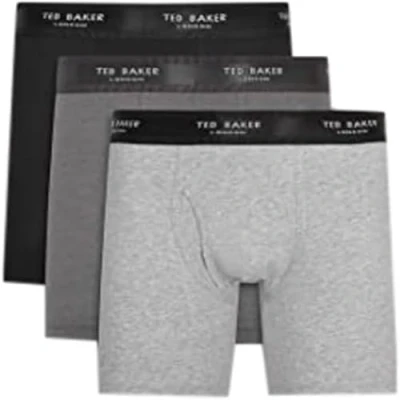 Image of Ted Baker Mens 3 pack Cotton Boxer Underwear Briefs, Grey/Heather Grey/Black, S UK