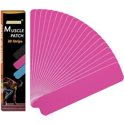 Image of ANAMPION Kinesiology Tape Pro (20 Precut Strips) Waterproof Sports for Athletes, Physio Elastic Pain Relief Adhesive Muscles Shin Splints Ankle Knee &amp; Shoulder (Pink)