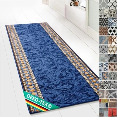 Image of Design Carpet Runner Rug Floor Mat, Non Slip Mat for Kitchen Hallway Living Room Bedroom Vintage Ornament Classic Modern (80 x 150 cm, Ruegen Blue)