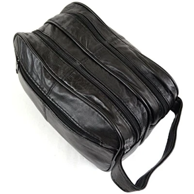 Image of Genuine Real Leather Mens Wash Bag / Gym Overnight (Black)